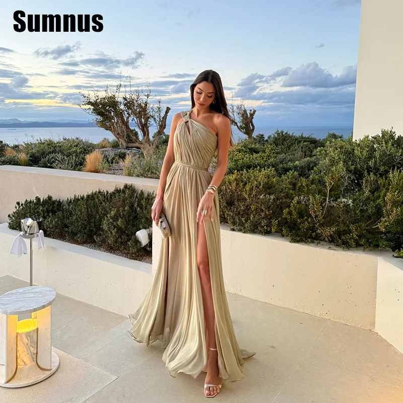 

Sumnus Элегантные вечерние платья трапециевидной формы с драпировкой на одно плечо и боковым разрезом для торжественных случаев فساتين سهرة по индивидуальному заказу