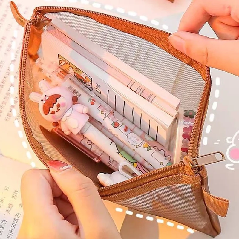 Cute Cartoon Bear Pencil Case Transparent Mesh Pen Bag High-capacity Stationery Storage Pouch Office School Supplies Gifts image 3