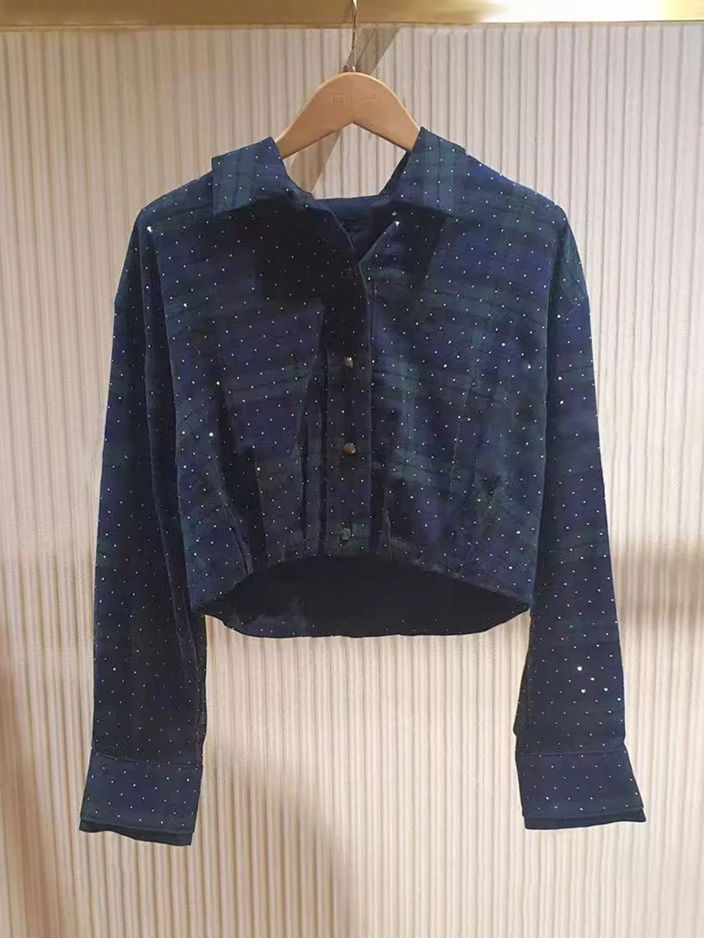 

M Home Nan You Высококачественные женские irt ort Heavy Work Rhinestone Plaid Casual Commute Sle Loose Fit Long Sve Button up