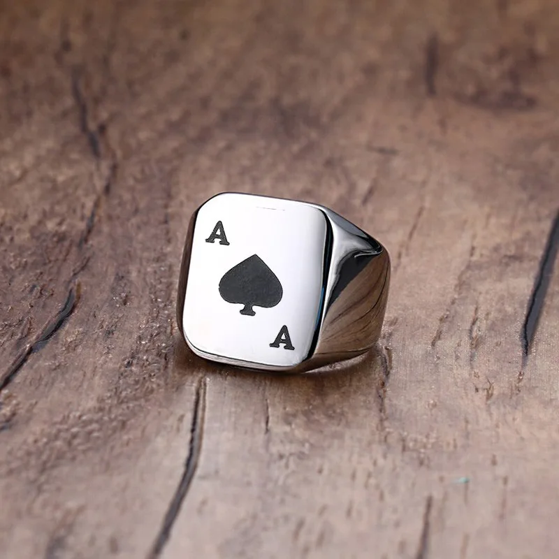 Poker Spades A Ring for Men Boys,Stainless Steel Stamp Ring Chunky Ring,Poker Enthusiast Jewelry Gifts