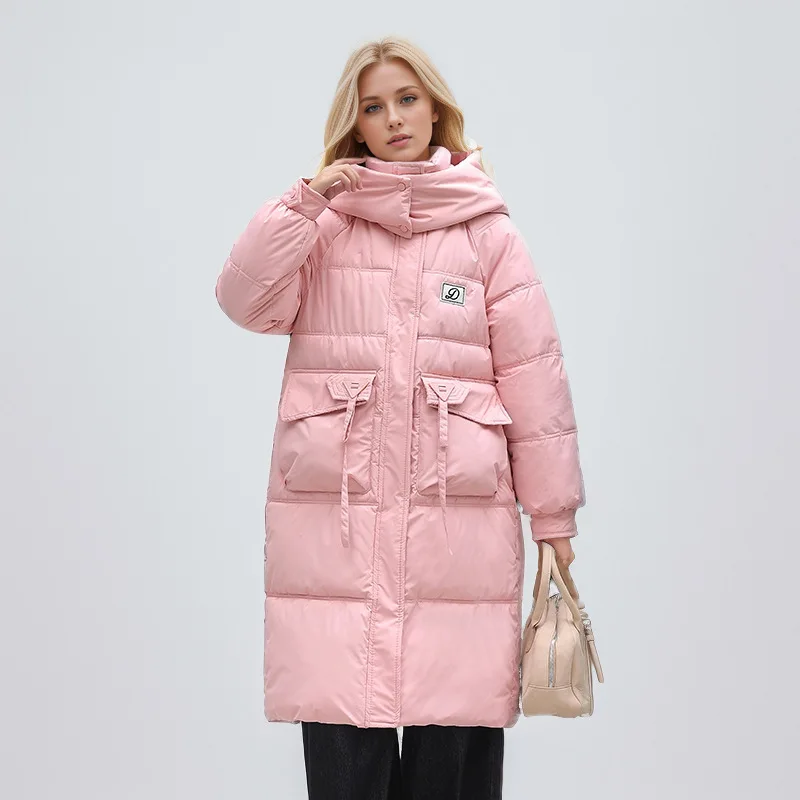 

Thickened Lady's Winter Padded Coat Patchwork Zipper Fly Windproof Hooded Quilted Jacket For women Long Female's Thermal Coat