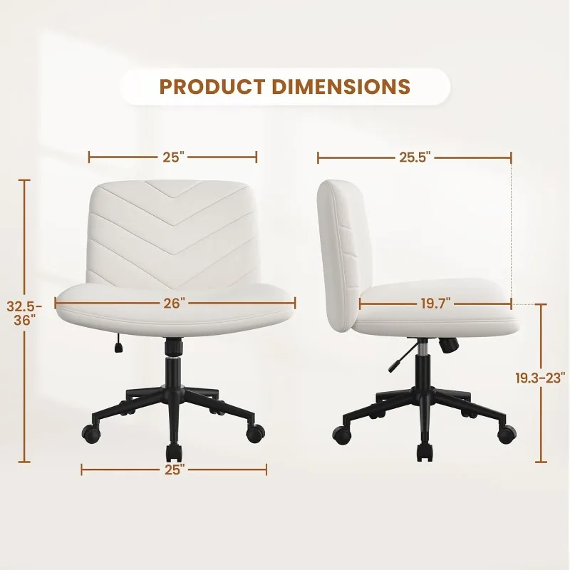 Wide Criss Cross Chair with Wheels, Comfy Armless Cross Legged Office Desk Chairs, Swivel Vanity Chair Computer Chairs
