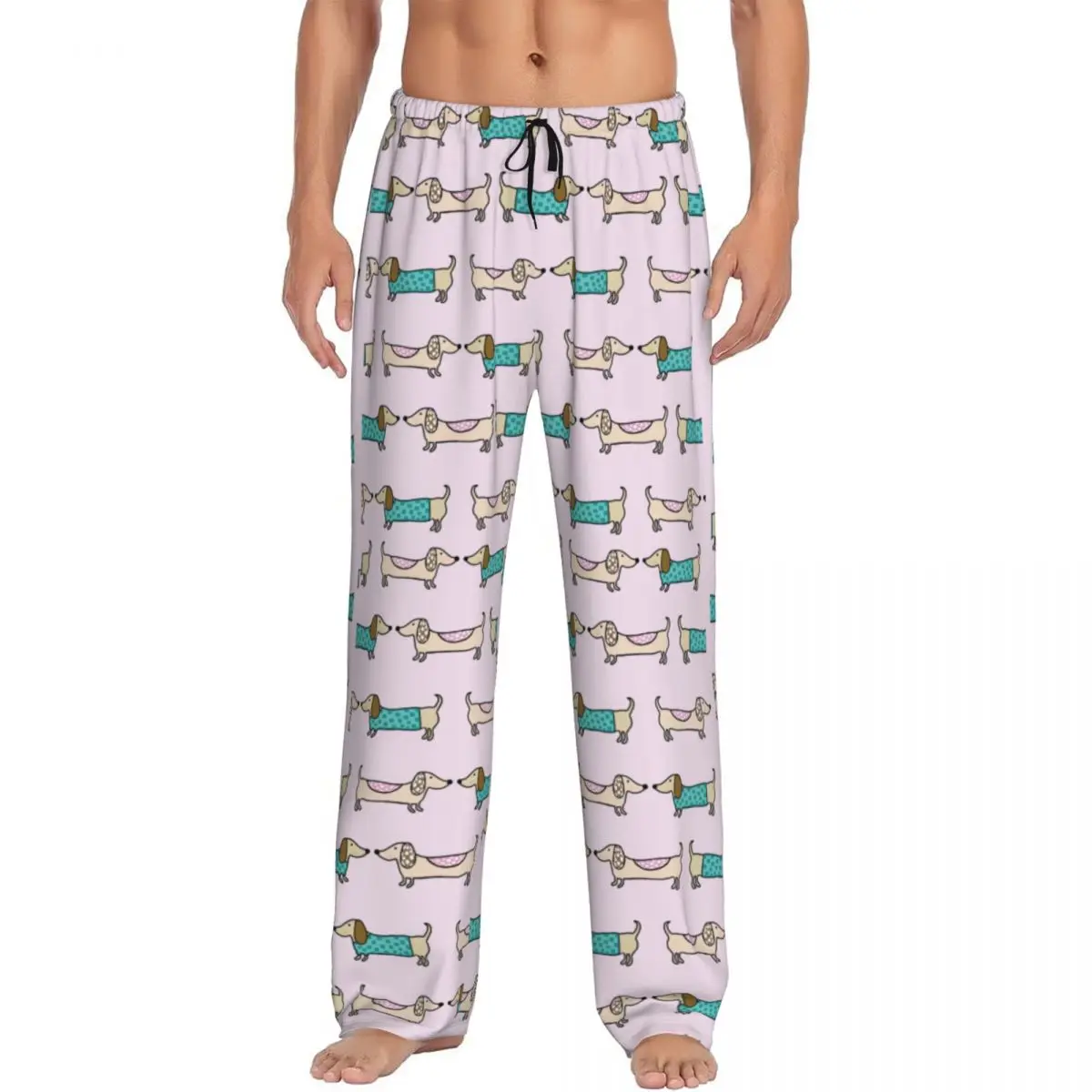 Custom Printed Men's Cute Dachshund Puppy Pajama Pants Wiener Sausage Dog Sleepwear Sleep Lounge Bottoms with Pockets