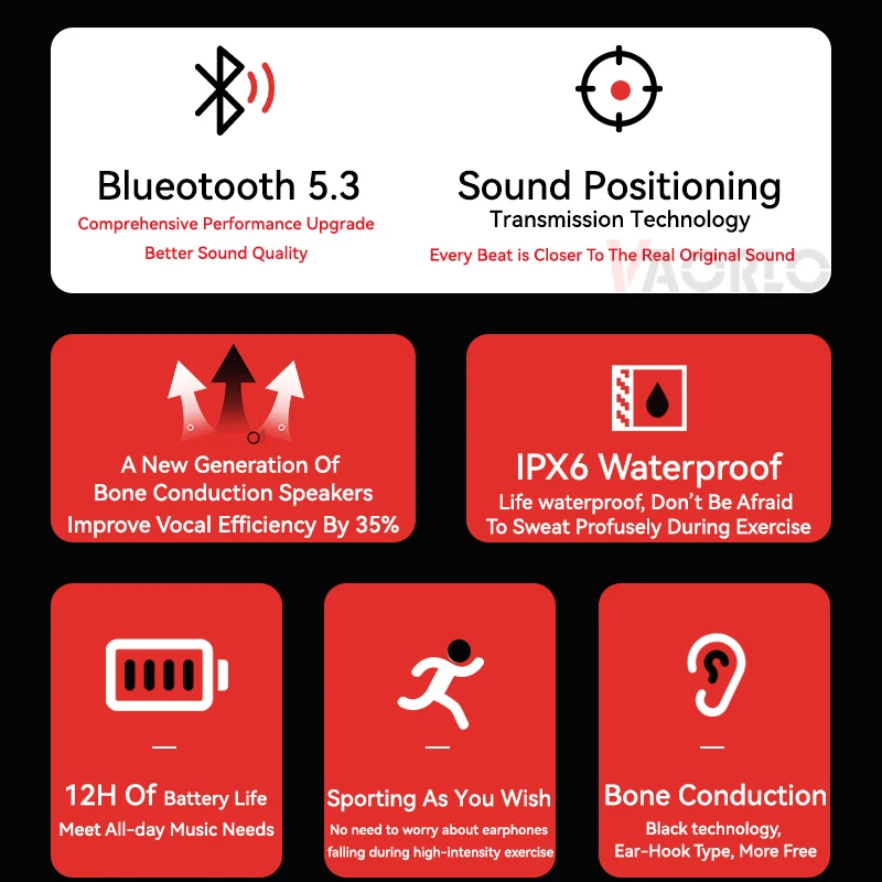 K50Pro Bone Conduction Headphone Wireless Sports Earphone IPX6 Waterproof Ear-Hook Headset Bluetooth 5.3 HIFI Stereo Music