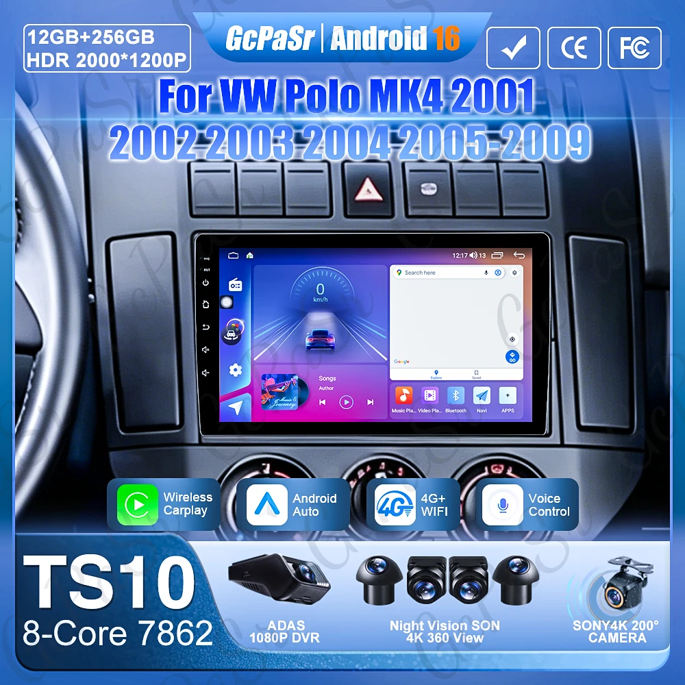 Carplay For VW Polo MK4 2001 2002 2003 2004 2005-2009 Car Radio GPS Navigation 5G Wifi Display Automotive Multimedia Screen DVD