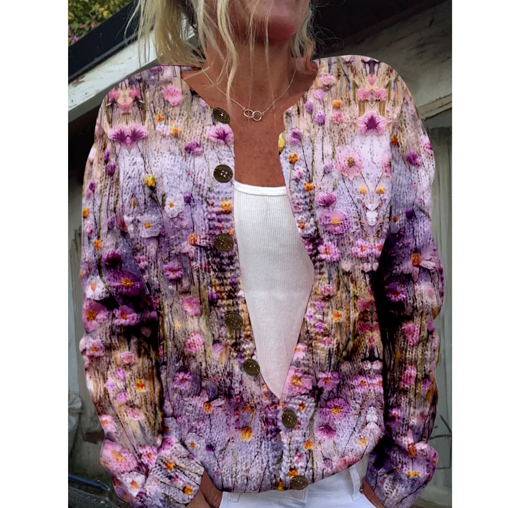 

Осень-зима вязаный кардиган с цветочным принтом винтажная мода повседневный свитер уличная одежда женские свитера вязаный топ уютные джемперы модные