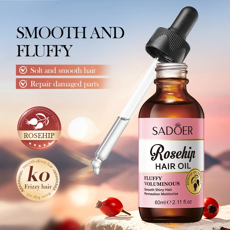 

1 Piece of Rosehip Oil for Volumizing and Shining Hair, 60ml Moisturizing Conditioner to Improve Frizzy Hair, Make It Soft and Shiny, with Squalane Natural Antioxidant, Improves Dryness and Tangles, Enhances Nutrition