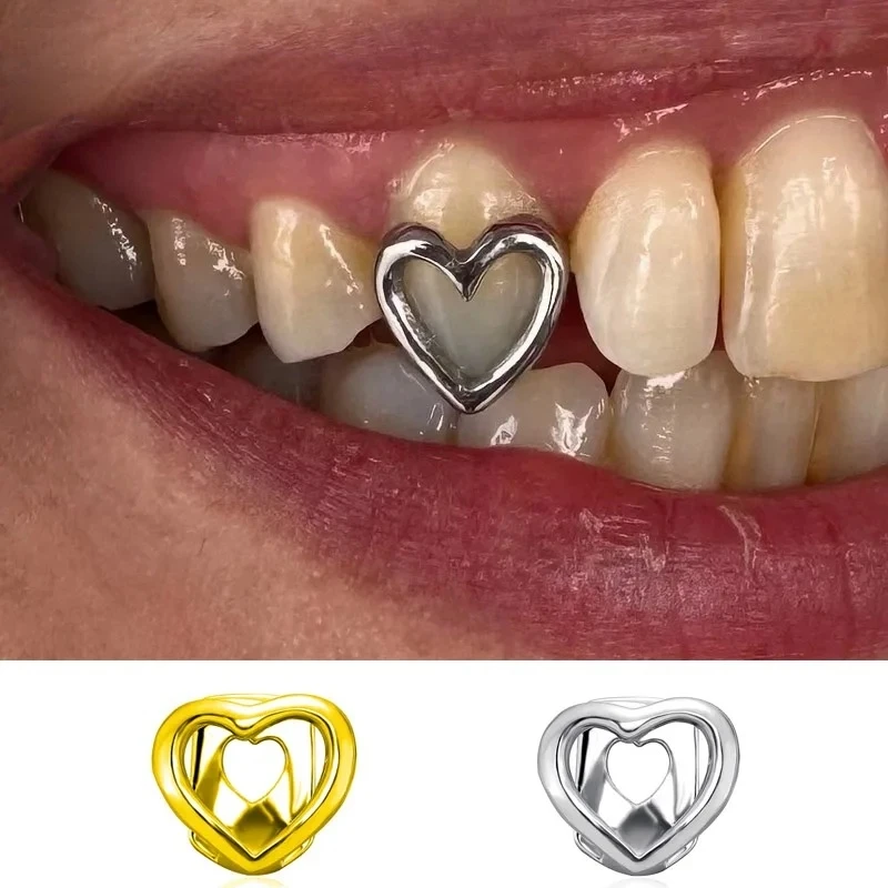 Hip Hop Single Hollow Star Heart Single Grillz Removable Dental Teeth Caps Punk Style for Men & Women Jewelry Gift