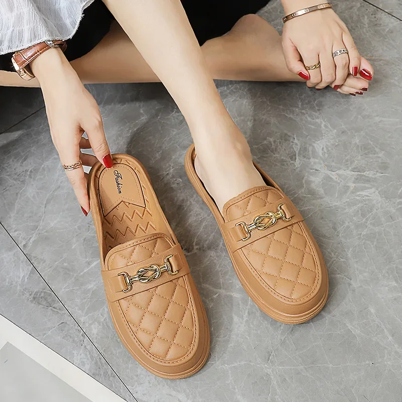 Women Flat Shoes Low Heel Slippers   Casual  Loafers Outdoor  Round Shape Solid Color Nonslip Fashion Single