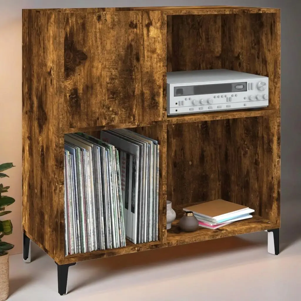 Smoked Oak Record Cabinet - 84. for X3 8x89 cm Durable Engineered Wood Storage Unit