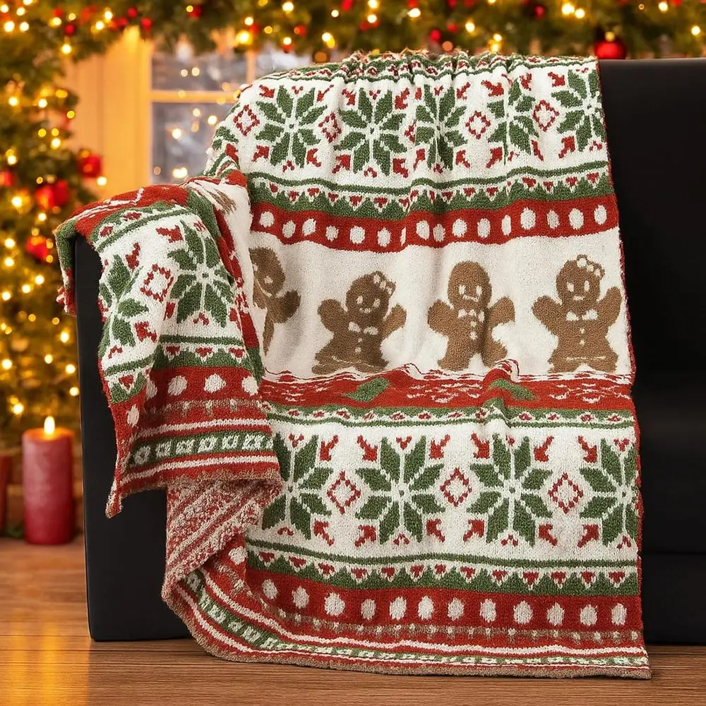 

Cozy 50x60 Gingerbread Man Reversible Knit Throw Blanket for Holiday Decor