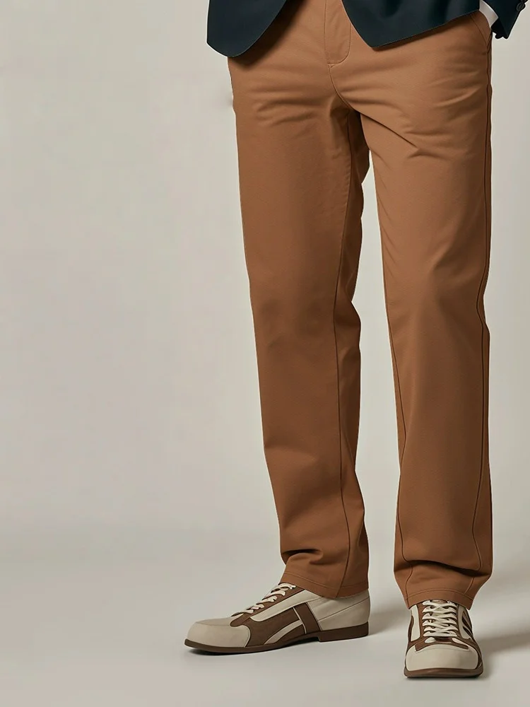 Men's 97% Cotton Straight Loose Fit Casual Trousers Spring Summer Brown Black Gray - Comfortable Breathable Pants for 2026