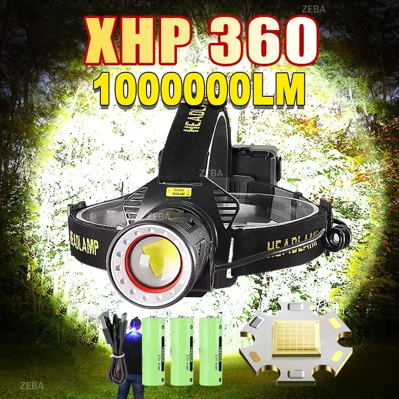 

Новый налобный фонарь 12000000 люмен с датчиком XHP360 для рыбалки, аккумулятор 18650, USB-перезаряжаемый, налобный фонарик-прожектор