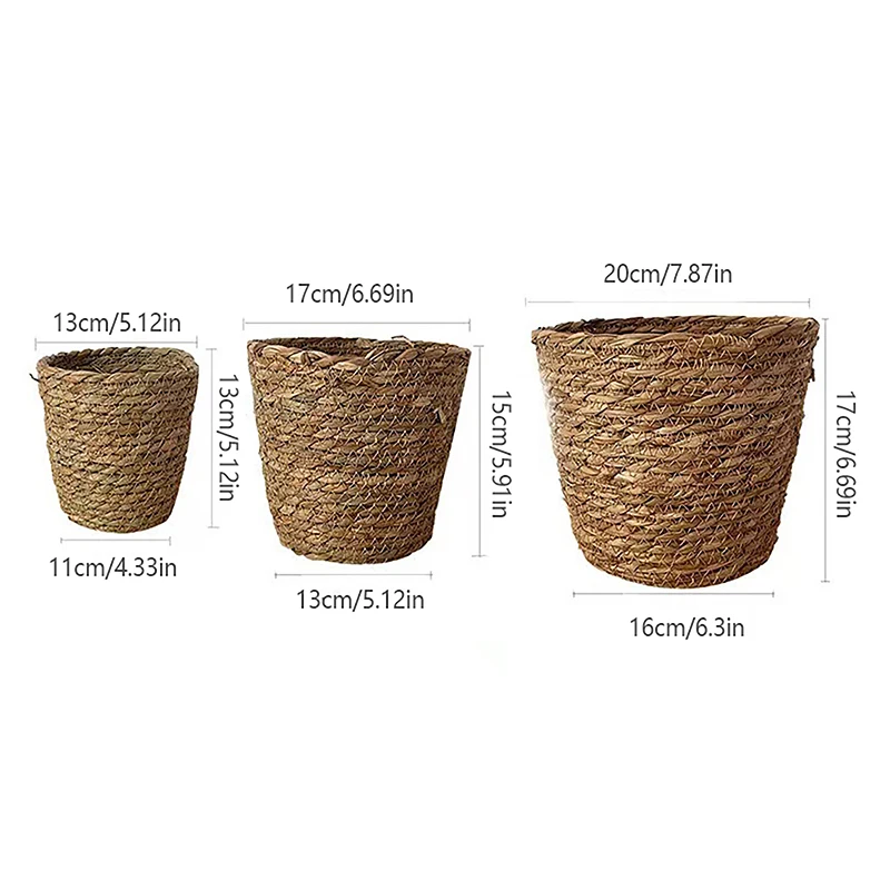 1PC Straw Weaving Flower Plant Pot Wicker Basket Rattan Flowerpot Storage Basket Garden Flowerpot Handmade Woven Planter Basket