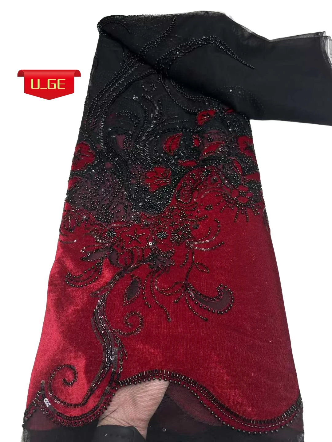 

2025 Latest Delicate Best Quality Soft Embroidered Velvet lace With Stones fabric For Wedding Evening Dresses U_Ge5898