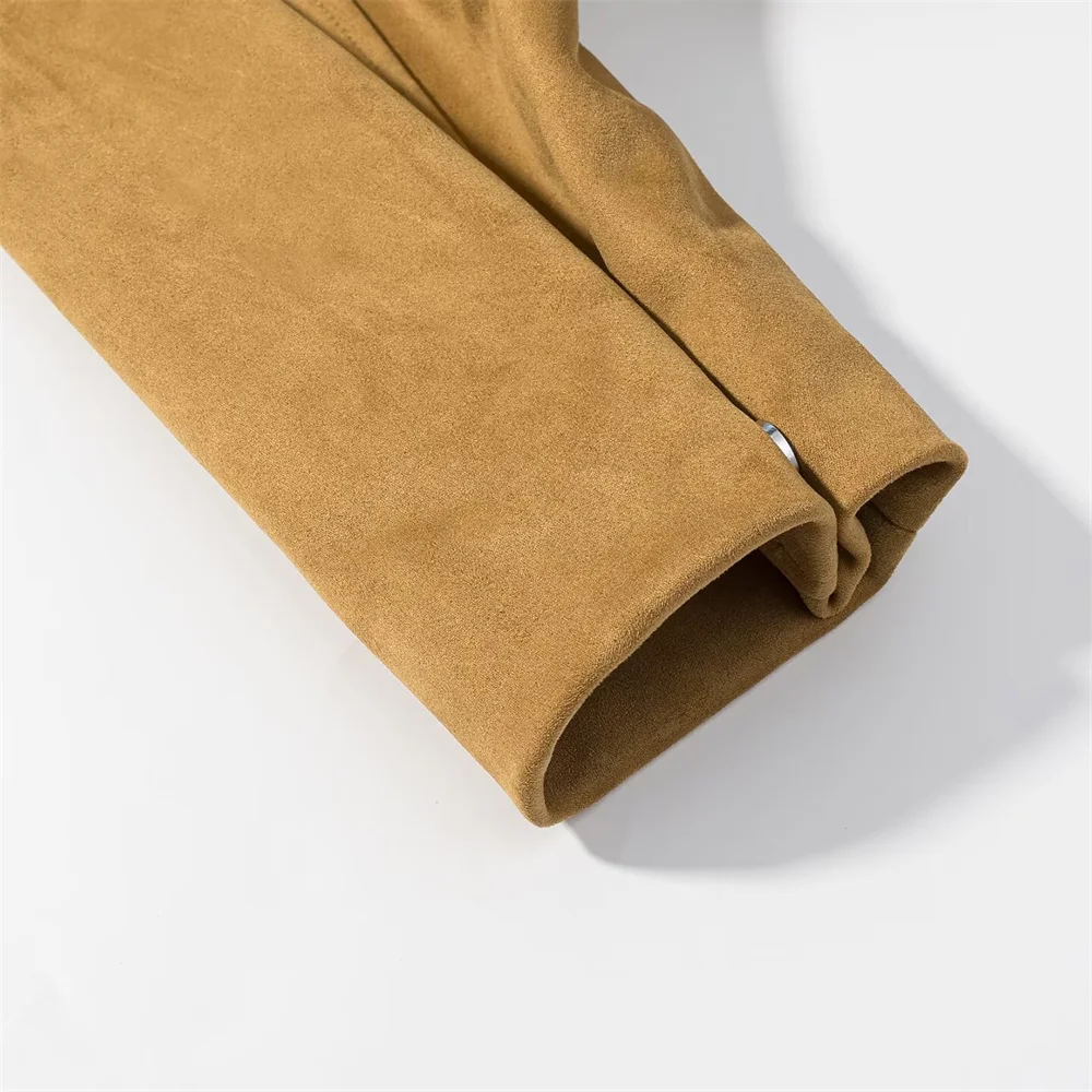 Otoño e Invierno nueva chaqueta de piloto de gamuza de manga larga con cuello decorativo y bolsillo lateral versátil informal para mujer