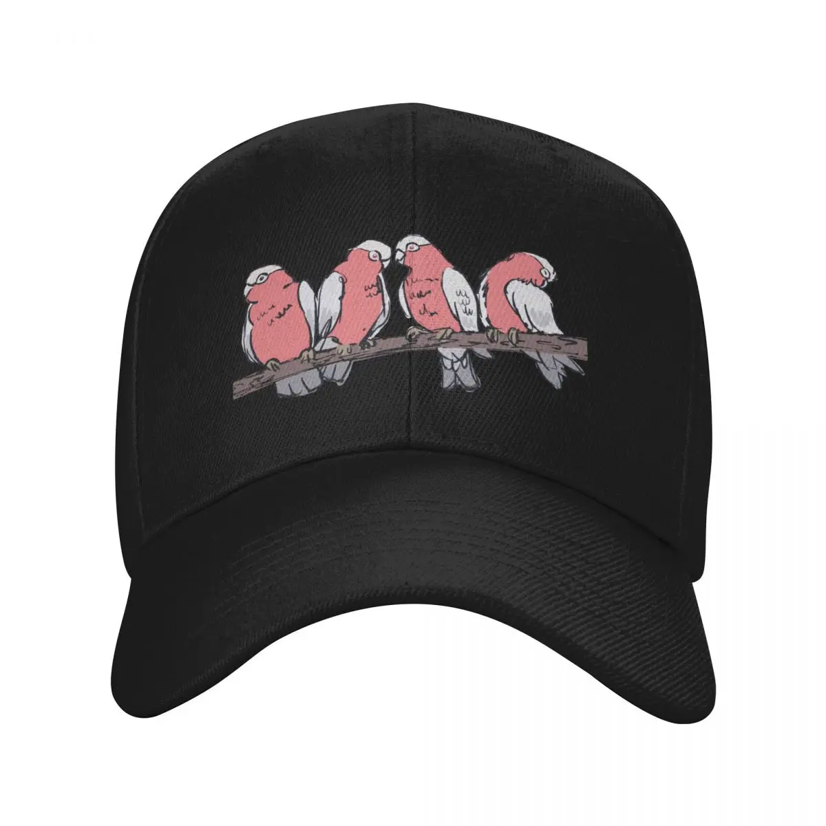 Group of four pink galahs on a branch Baseball Cap Hat Man Luxury fashionable sun hat Man Women's