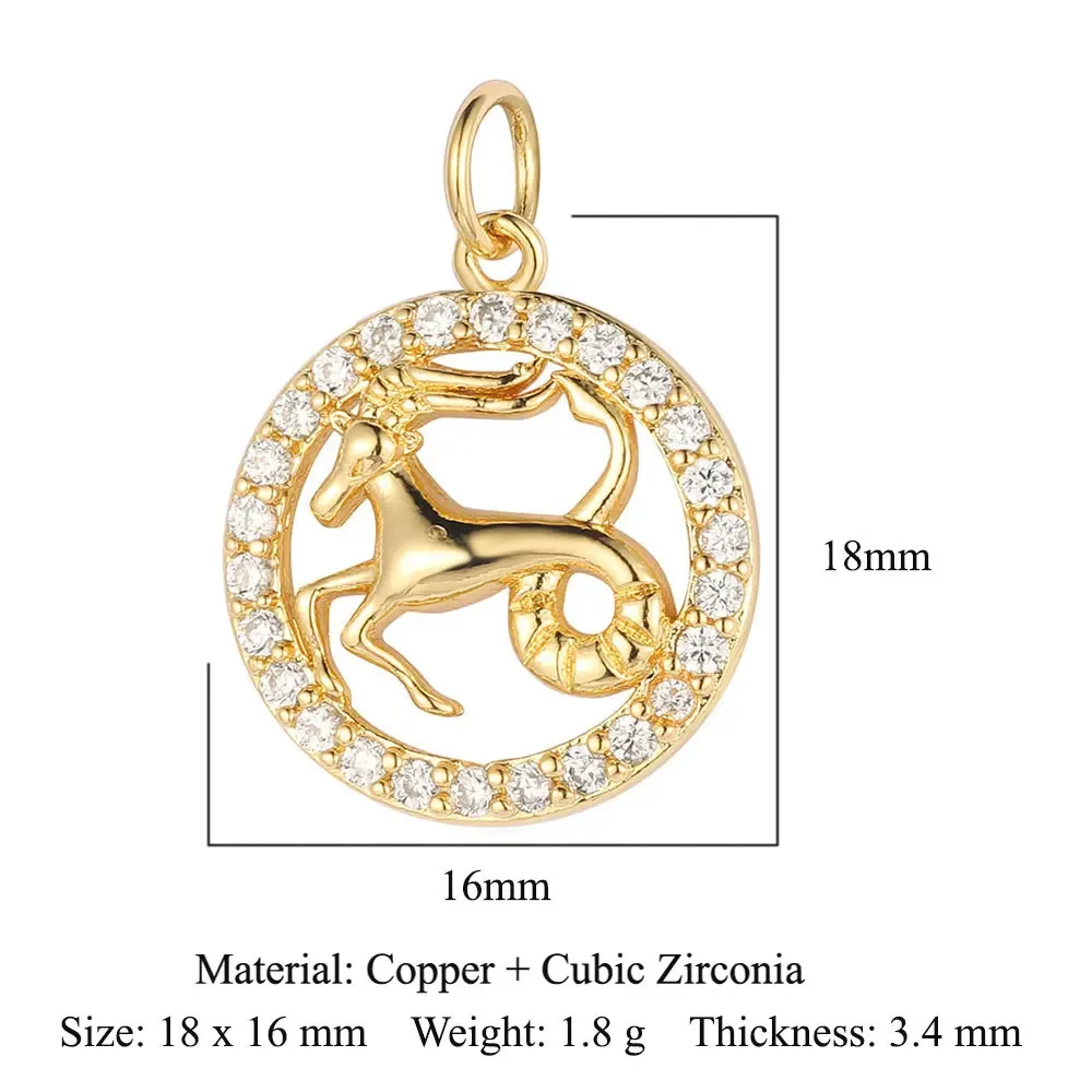 3pcs/Lot Round Constellation Zodiac Sign Copper Cubic Zirconia Charm Wholesale Horoscope Pendant for Bracelet Necklace Making