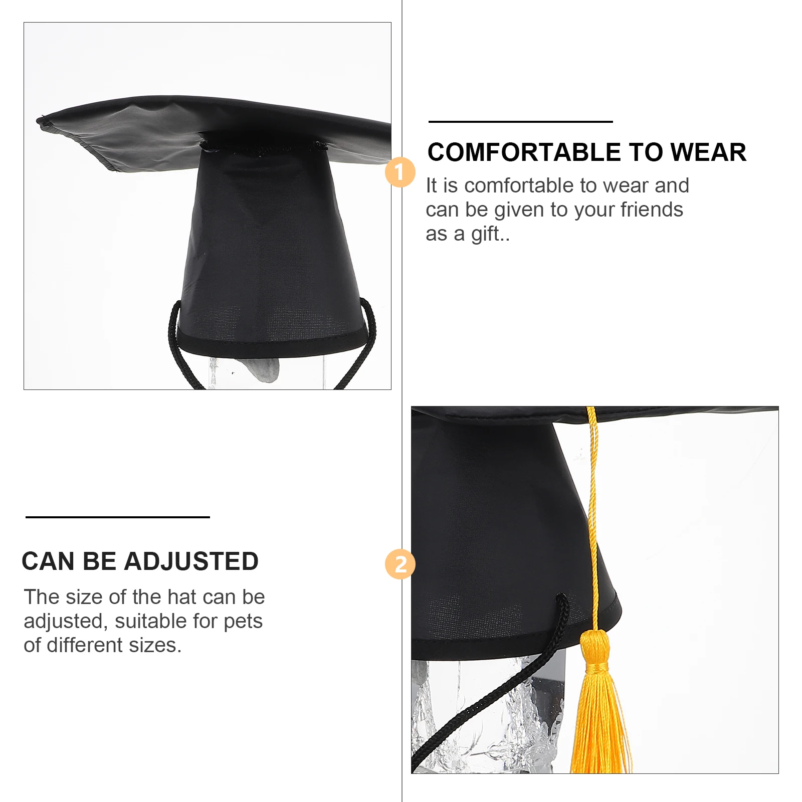 

1set Adjustable Dog Graduation Caps 1Set Yellow Tassel Pet Party Hats Doctoral Bandana Collar Self-Adhesive Bib Pet Clothing