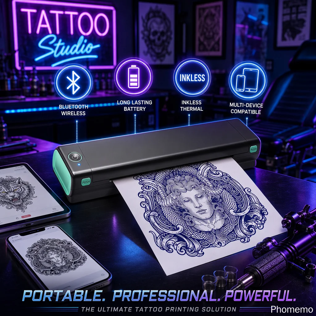 Phomemo M08F Wireless Bluetooth Tattoo Stencil Printer, Portable Thermal Tattoo Transfer Machine,Comes with 10pcs Transfer Paper