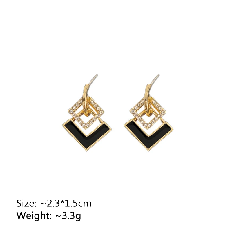 Korean Black Rhombus Earring Simple Enamel Square Drop Earrings for Women Girls Hiphop Jewelry Gifts boucles doreilles femme