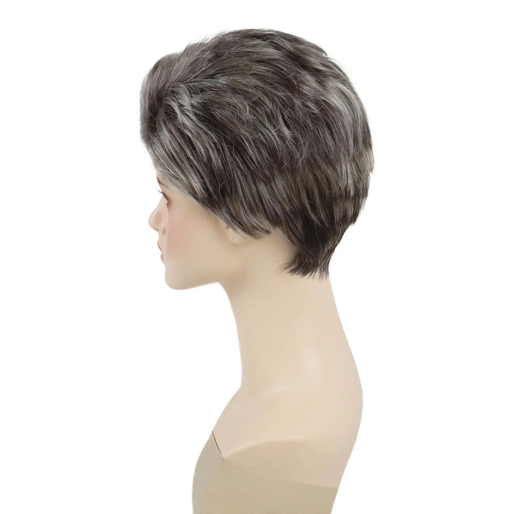 Mixed Grey Wigs for Women Synthetic Fiber Short Wig with Bangs Granny Wigs Natural Hairstyles Mommy Pixie Cuts Gray Hair Grandma image 4