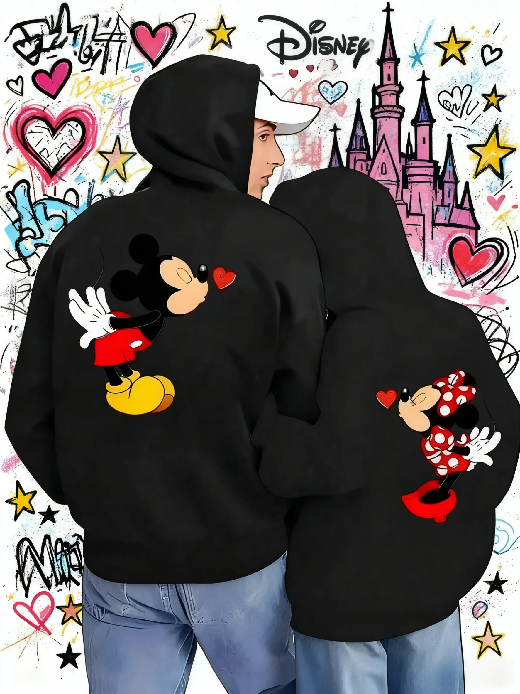 

Осень-зима 2022, одинаковая толстовка с мультяшным рисунком Диснея для пары, удобная и мягкая зимняя теплая толстовка с капюшоном на День святого Валентина