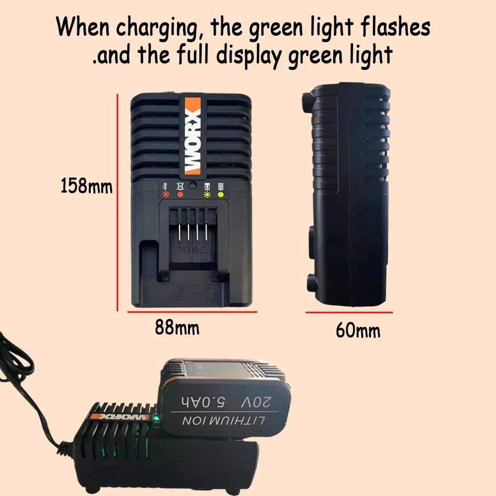 100% Original Worx WA3553 20V 5.0/6.0Ah Battery Cordless Power Tool Spare Batteriies  WA3553 WX390 WA3551 WX176 WX178 Battery