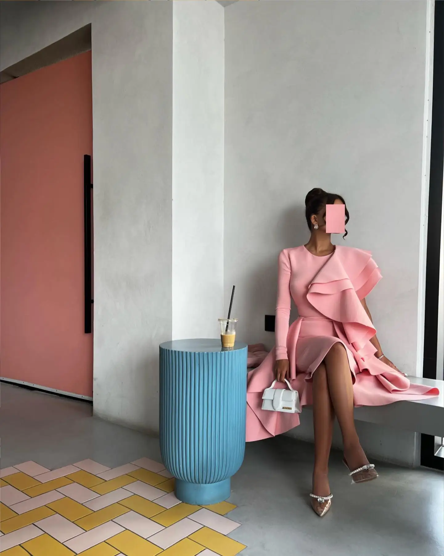 تخصيص أزياء جيرسي الكشكشة المتدرج مساء اللباس مزاجه طويلة الأكمام س الرقبة الشاي طول Fستان Shret نسائي