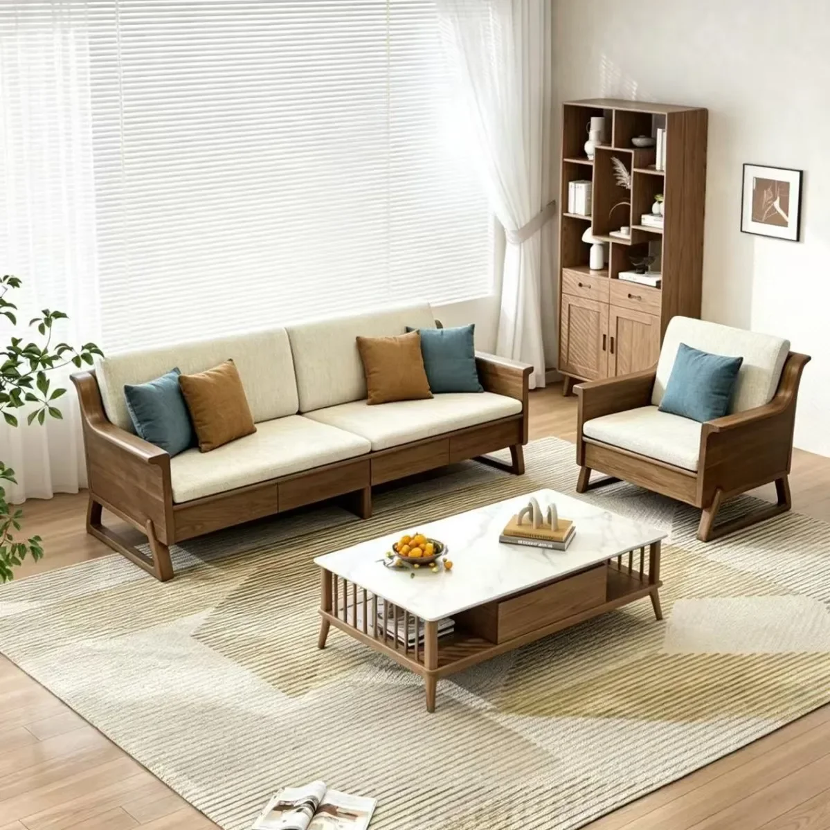 HYS all-solid wood sofa winter and summer dual-purpose apartment modern simple log sofa