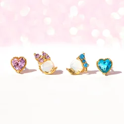 MIGGA 4pcs Cute Cubic Zircon Heart Cartoon Duck Stud Earrings Set for Women Girls Gold Color Jewelry