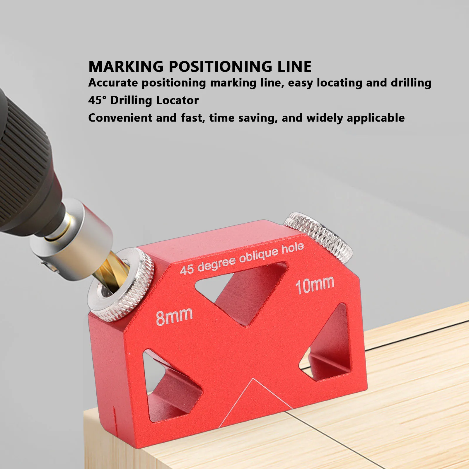 

45° Angle Drill Locator Aluminum Dowel Hole Jig Woodworking Oblique Positioner Precise Furniture Screw Drilling Accessory