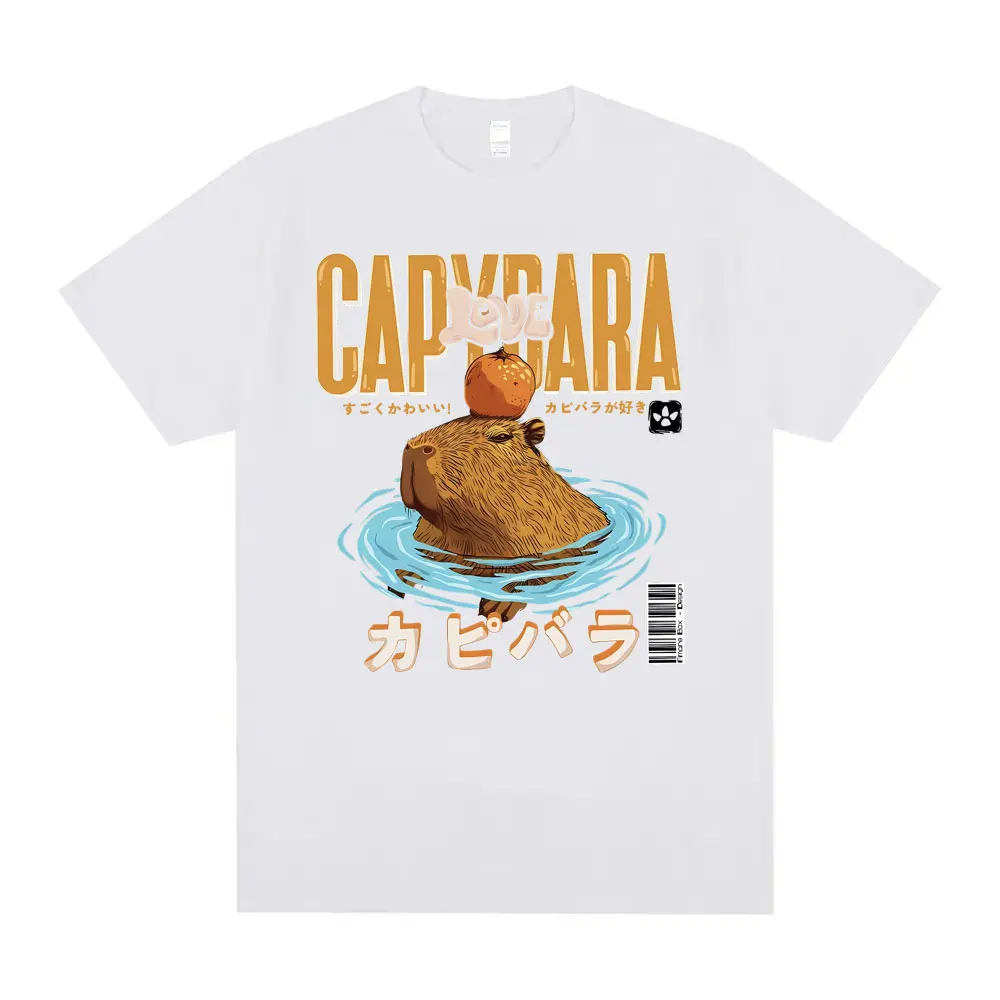 Funny Japanese Capybara Hot Spring Meme T-shirt Supper Cute Capybaras Love Swimming T Shirts Men Women Casual Oversized Tshirt