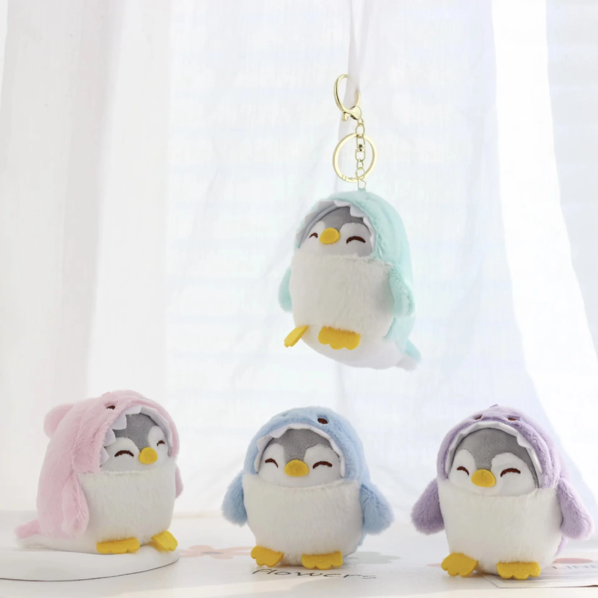 popular exquisite  New Cute Creative styling  penguin dress shark   Pendant plush doll couple funny keychain   birthday gift