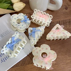 Muweordy Acrylic Ribbon Bowknot Hair Claw Korean Sweet Floral Hair Clips for Girls Flower Grab Clip Hair Accessories for Women