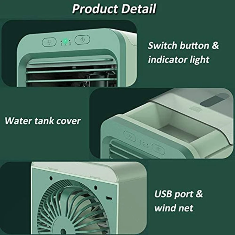 Portable Water Cooled Air Conditioner Desktop Evaporative Air Cooler Fan With Icebox Spray Humidifier For Home Office