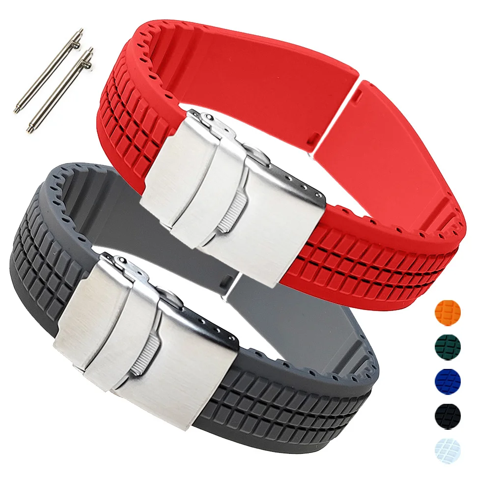 Pulseira de borracha de silicone suave de liberação rápida para homens, pulseira de relógio impermeável, ajustável, universal, 20mm, 22mm