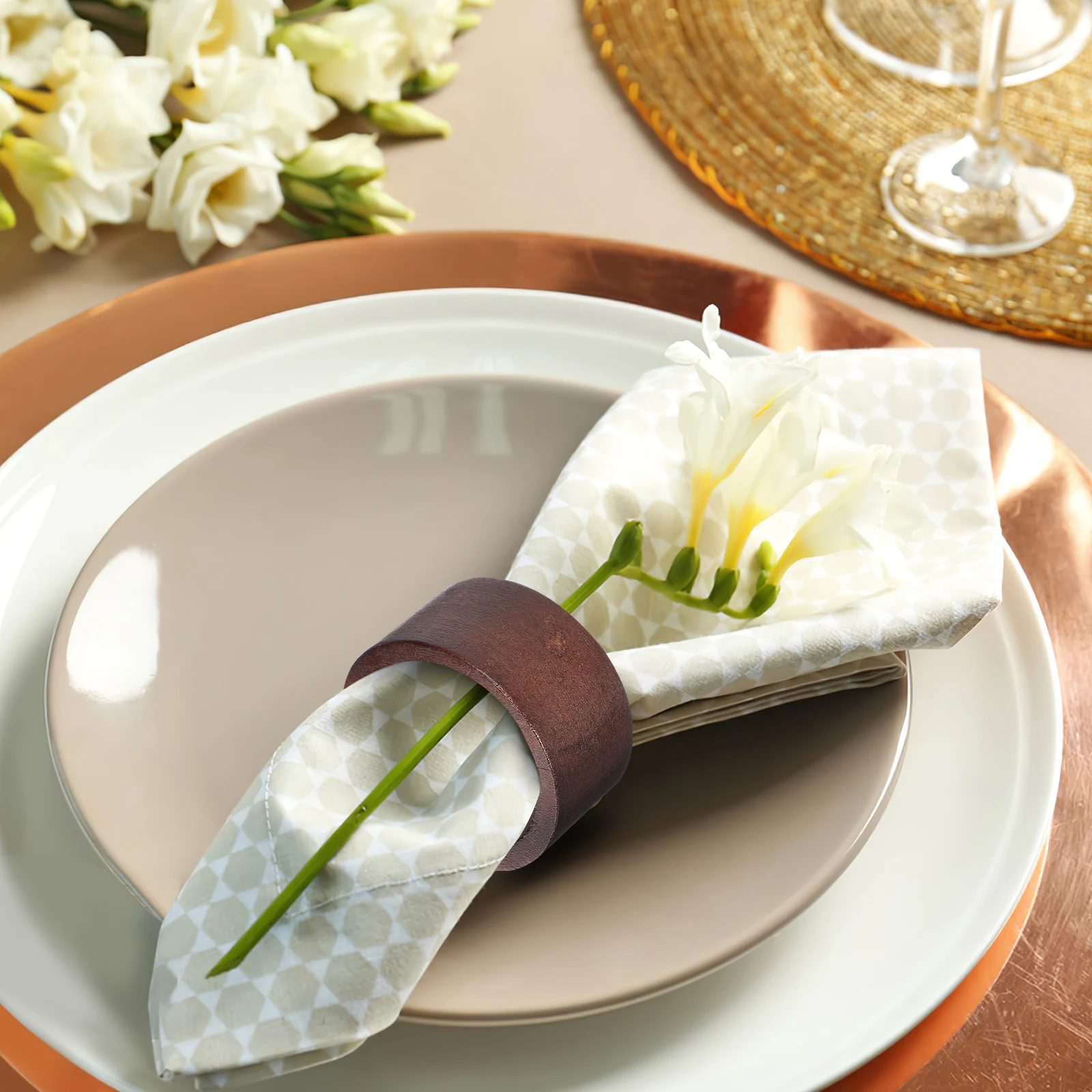 

6 Pcs Wooden Napkin Rings Solid Color Reusable Lightweight Family Dinners Hotel Banquets Parties Cloth Napkins Table