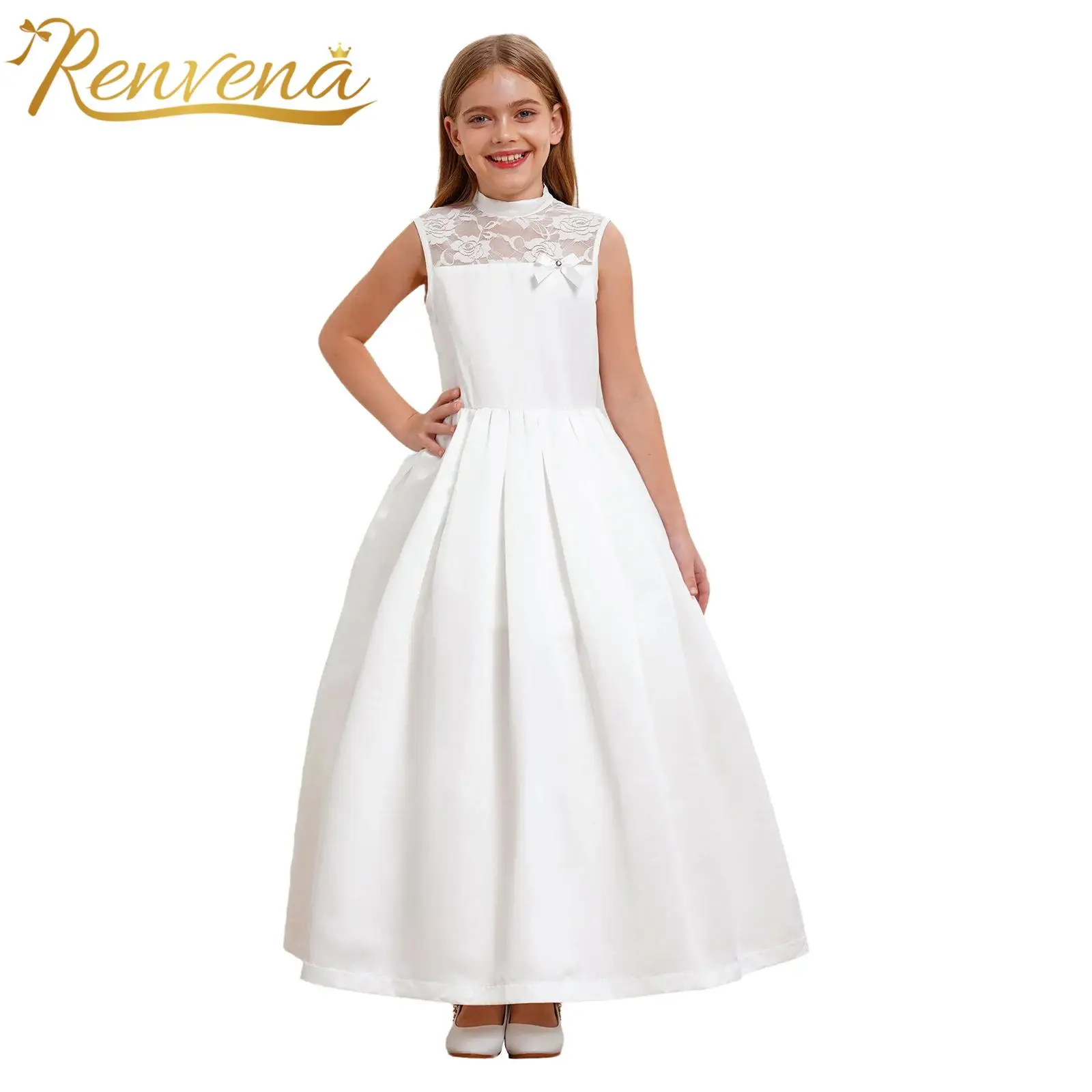 

Flower Girls Dress Lace Bowknot Backless Pageant Gown for Birthday Wedding Party Prom Vestido Children First Communion Dress