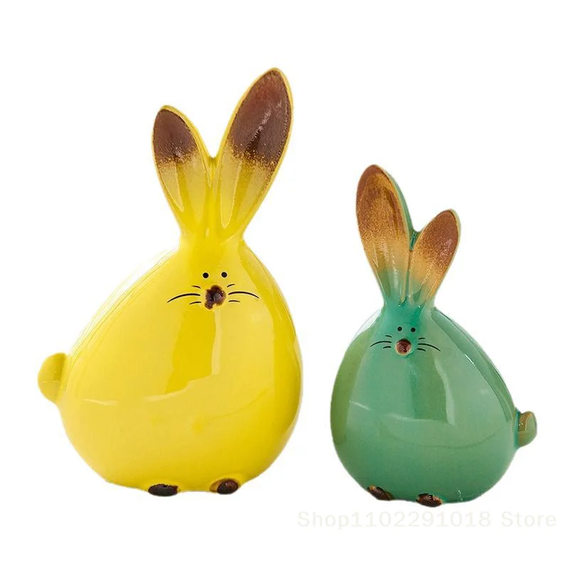 Long Eared Bunny Sculpture Ornaments Desktop Ceramic Easter Rabbit Bunny Figure Cute Home Decorations