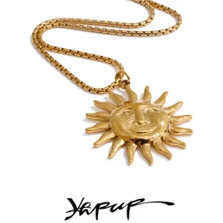 Yhpup Hot Style 18K Gold Color PVD Sun Face Pendant Necklace Waterproof Stainless Steel Arrivals Popular Jewelry Wholesale
