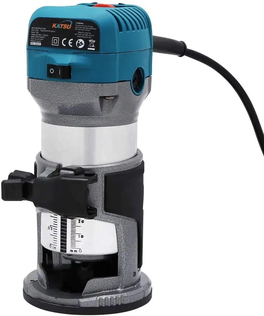 KATSU Electric Hand Holz Oberfräse Kantenfräse 220V 710W + 3 Spannzangen 6mm, 8mm und 10mm