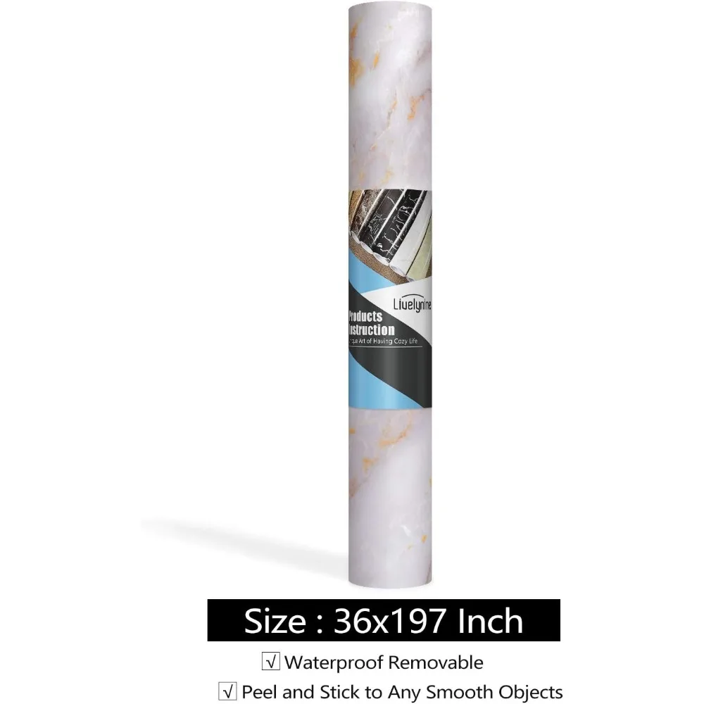 Papel de bancada de vinil à prova d'água em mármore dourado, casca e bastão, 36x197 polegadas, tamanho largo, papel de parede de mármore para contadores