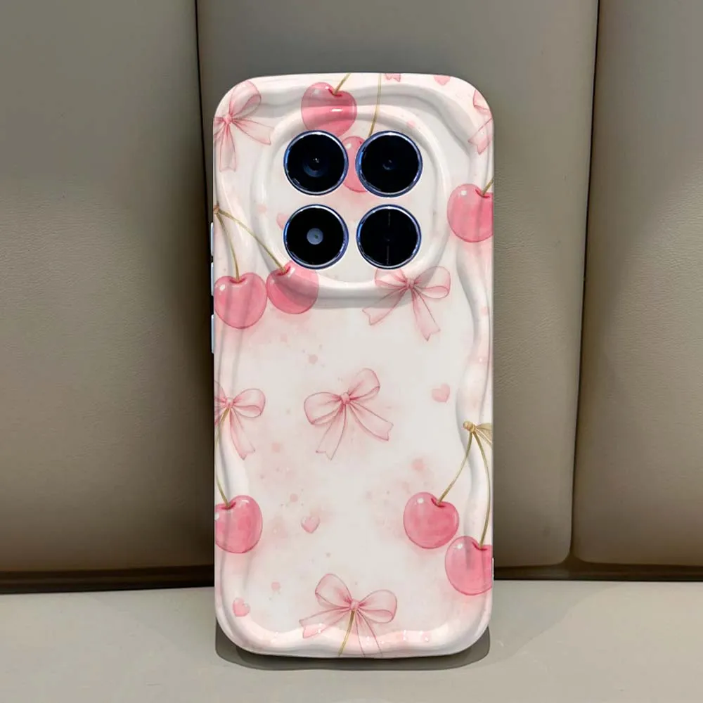 Pink Cherry Pattern For Xiaomi Redmi Note 15 14 13 12 11 10 8 Pro Plus Feilin Phone Case Wave Oil Phone Case Cover