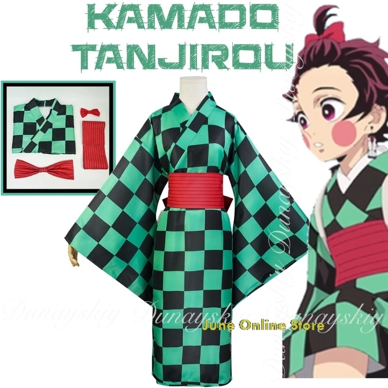 

Demon & Slayer Anime Kamado Tanjirou Cosplay Kind And Gentle Teenager In Green Clothes With Plaid Pattern Cosplay Costume Of Set
