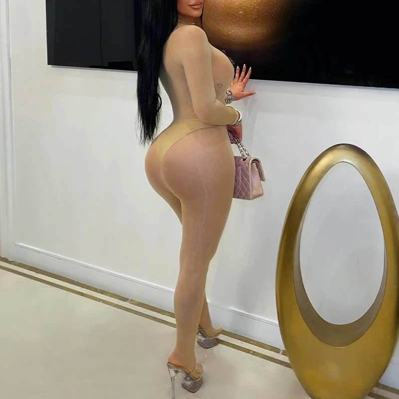 Combinaison moulante transparente à manches longues pour femme OMSJ, tenue de soirée sexy, combinaison de club de nuit attrayante