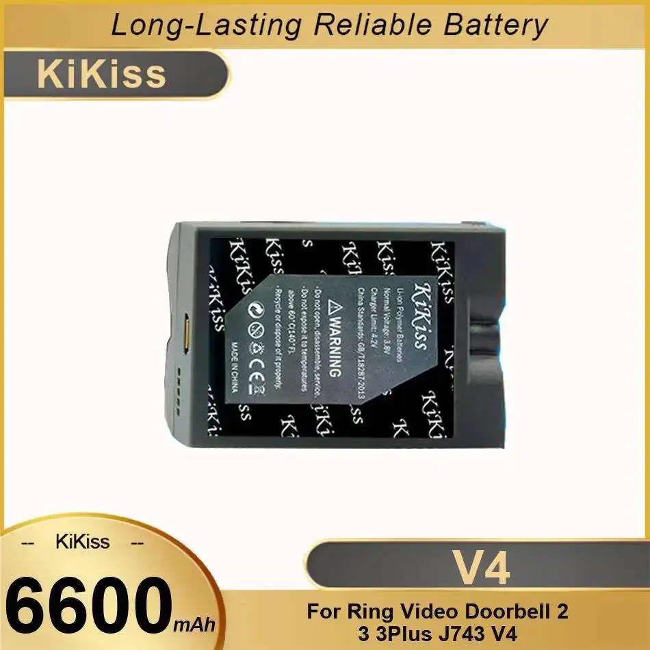 

For Ring Video Doorbell 2 3 3Plus J743 V4 6600Mah Safe Monitoring Battery Durable