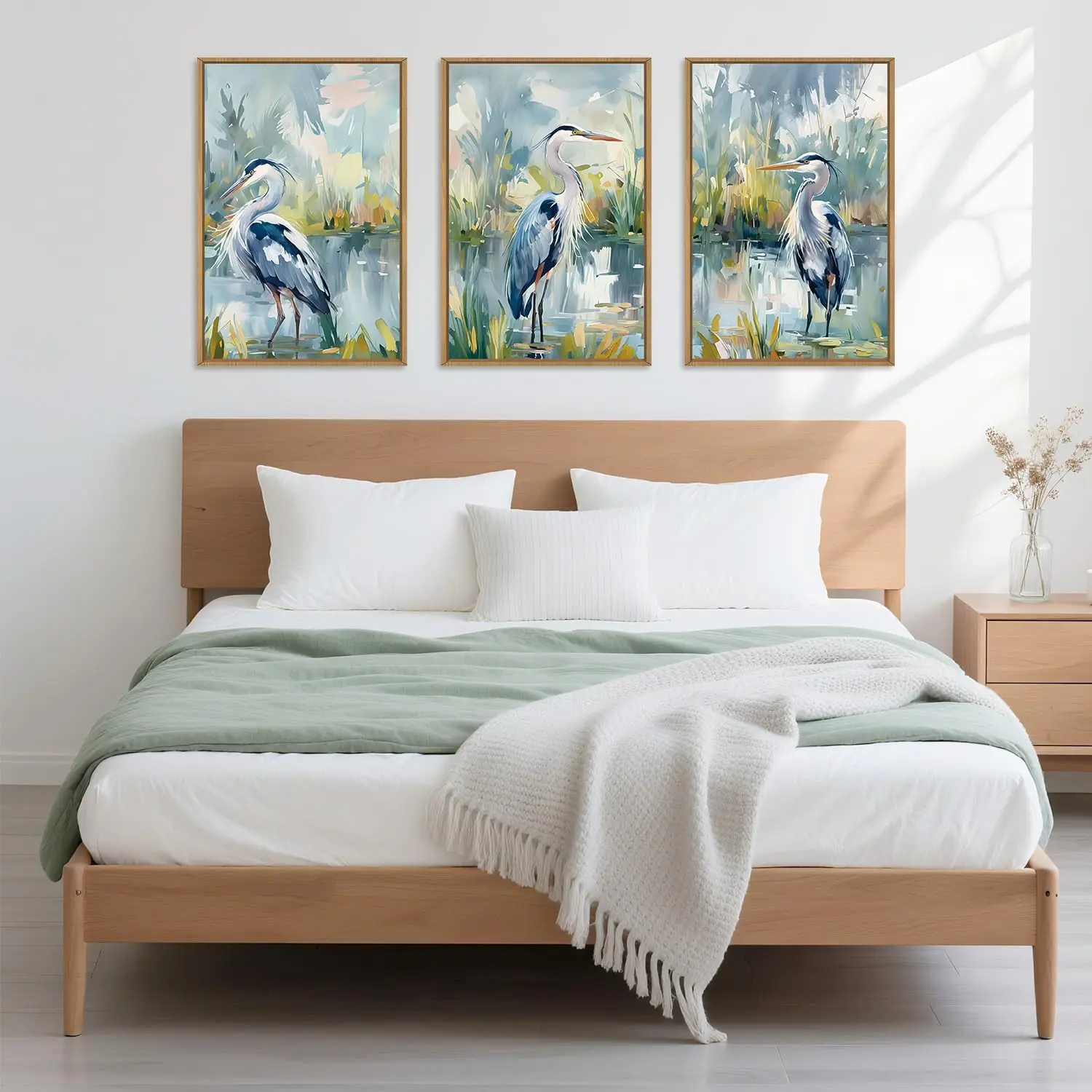 

3pcs The Large Blue Heron Wall with Animal Canvas Posters Featuring Bohemian Natural Bird Art Printed Materials Home Decoration