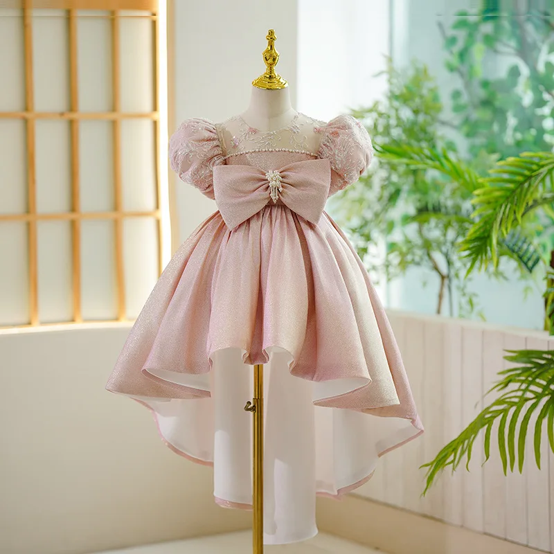 luxury Girls Princess Pearl sequins 2024 Children pearl Bow tutu Wedding Gown Kids Dresses baby infant Birthday Party Dress