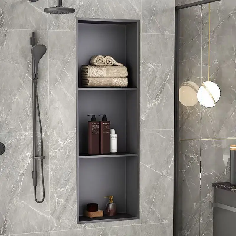 LED Light Recessed Bathroom Wall Niche, 3‑Tier Stainless Steel Embedded In‑wall Shower Storage Shelf